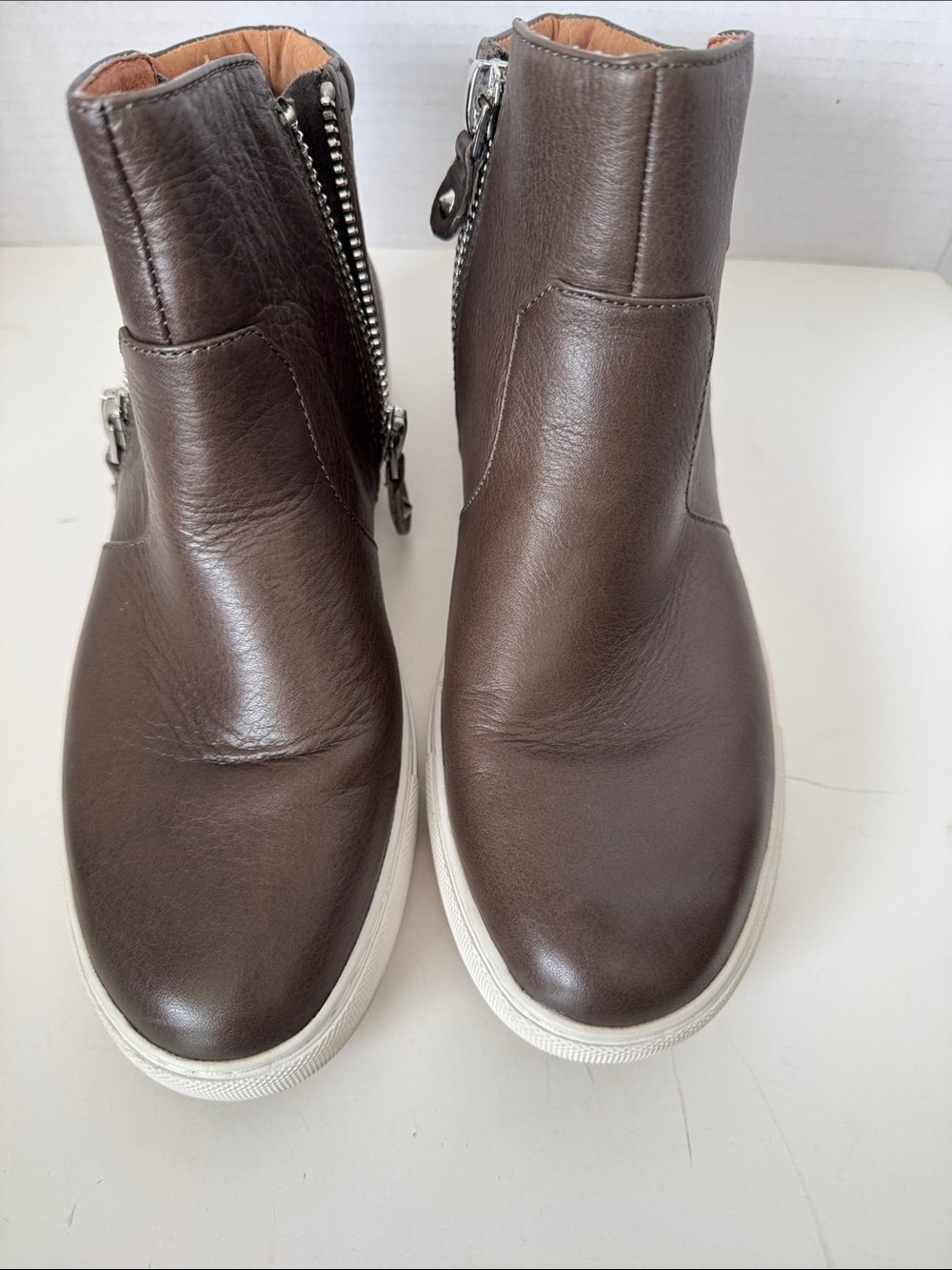 gentle souls Brown Leather Zip Ankle Booties with White Sole